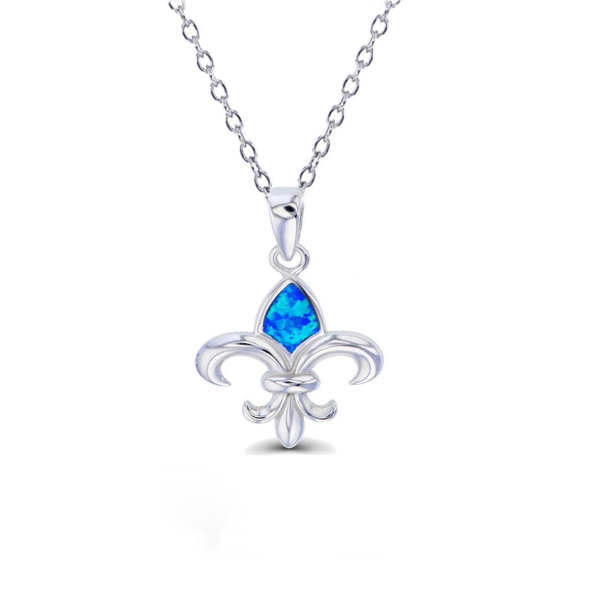 Sterling Silver Rhodium Created Opal Fleur De Lis 16''+2