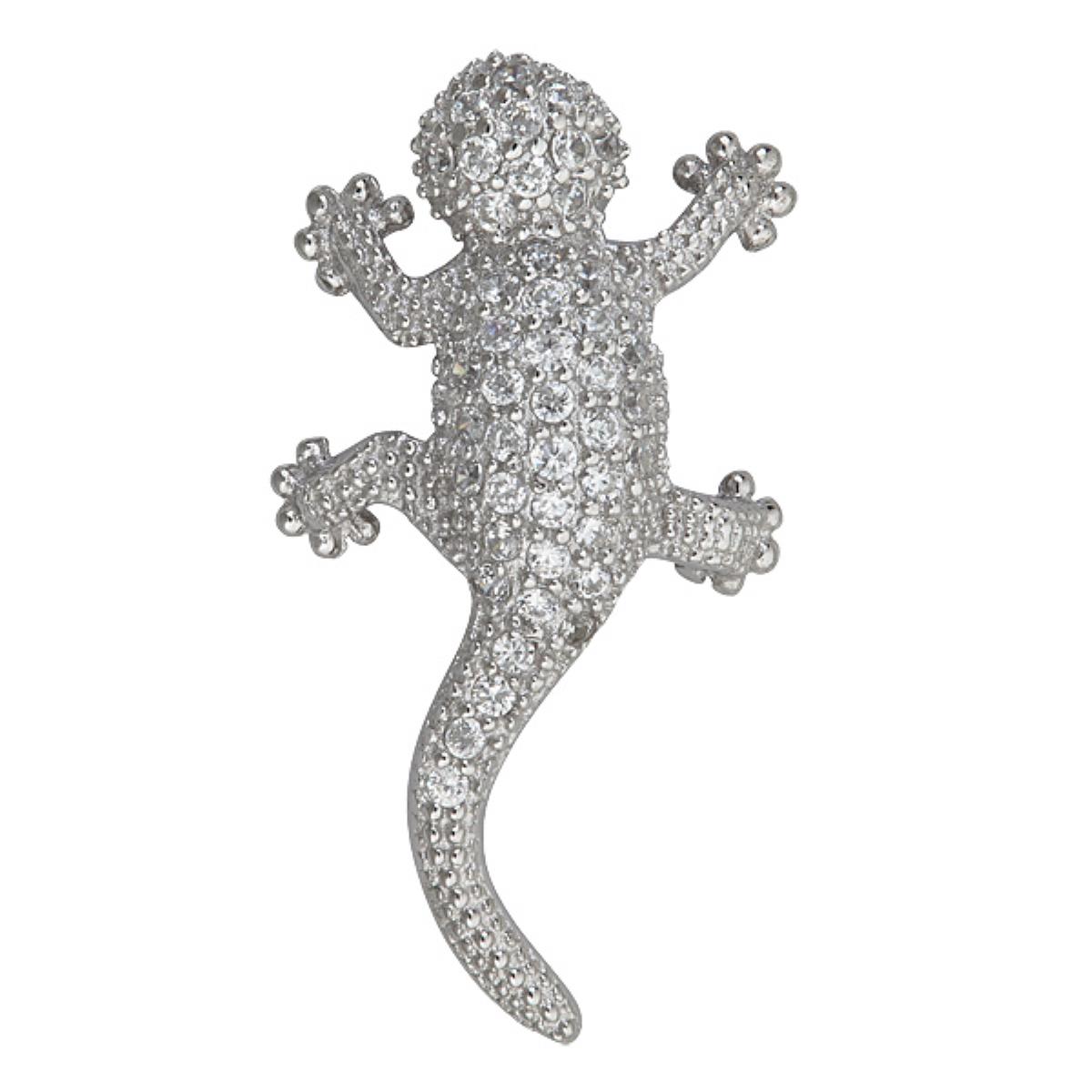 Sterling Silver Rhodium Pave Lizard 18" Necklace