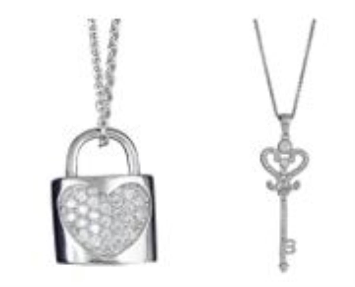 Sterling Silver Rhodium Micropave Key & Heart Lock 30" Necklace