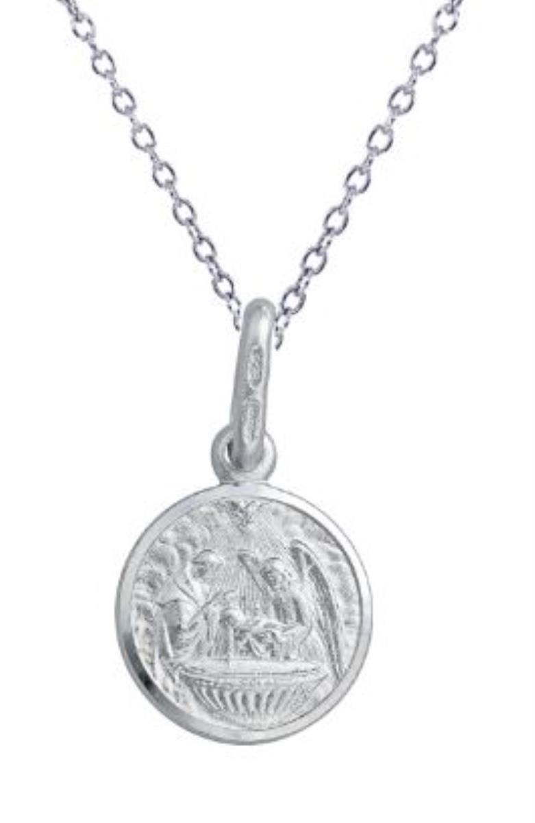 Sterling Silver Rhodium Round Baptism 13+2" Necklace