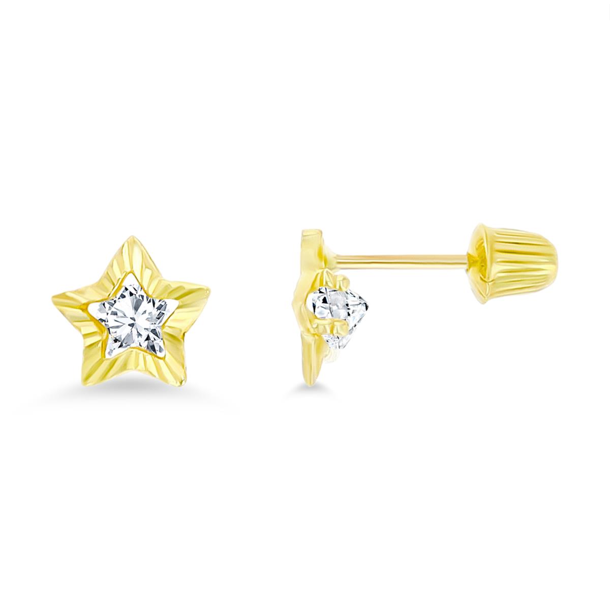 14K Yellow Gold 6x6mm Diamond Cut Star Screw-Back Stud Earring