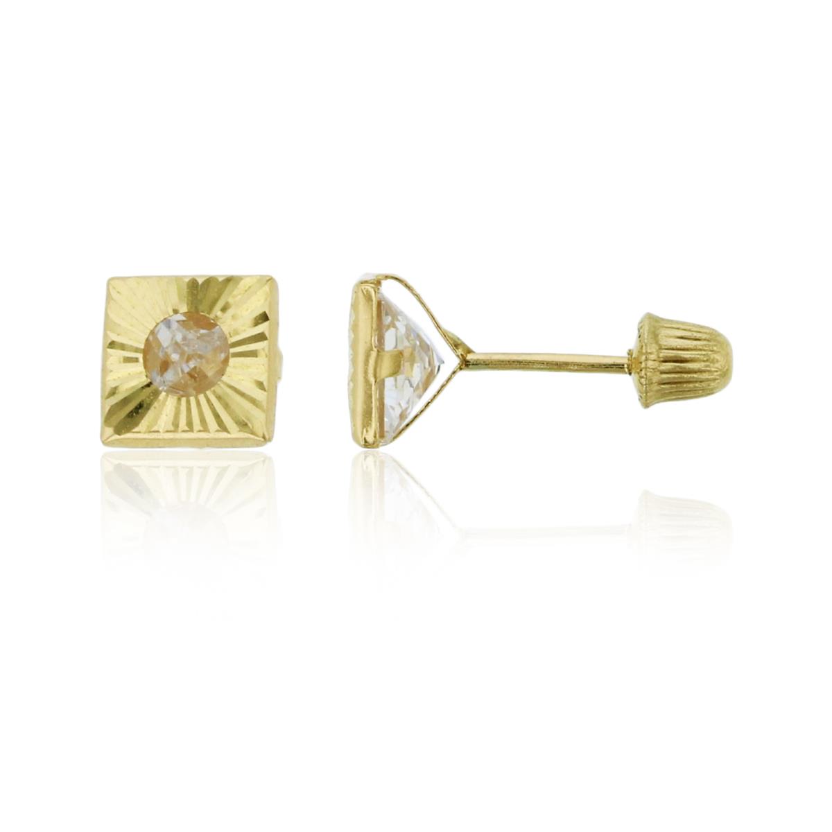 14K Yellow Gold 5.60mm Diamond Cut Square Screw-Back Stud Earring