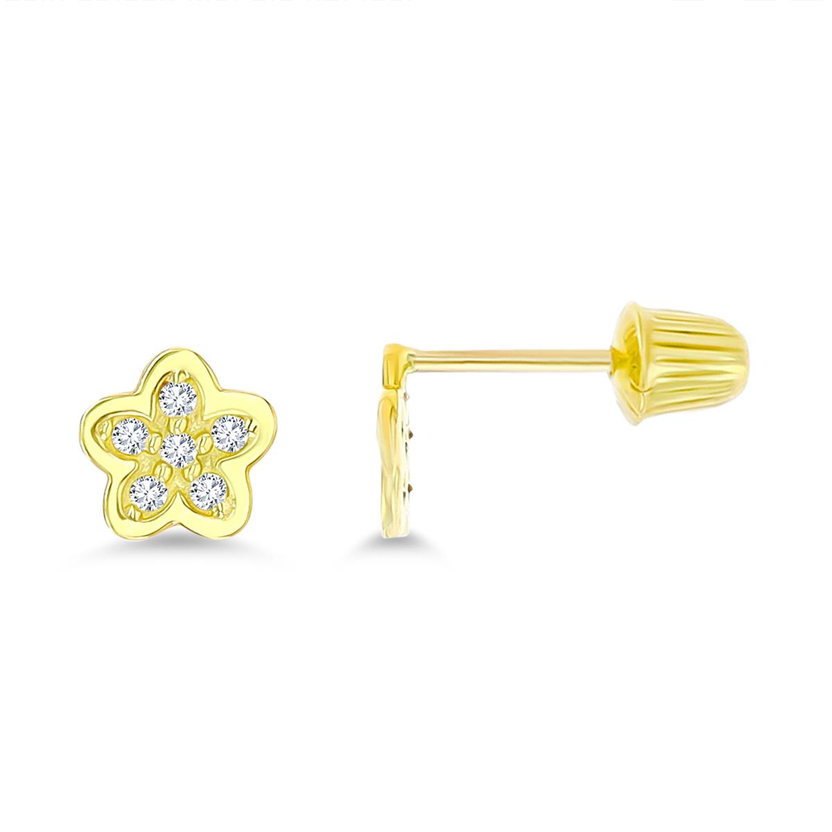 14K Yellow Gold 5.50mm Petite Flower Screw-Back Stud Earring