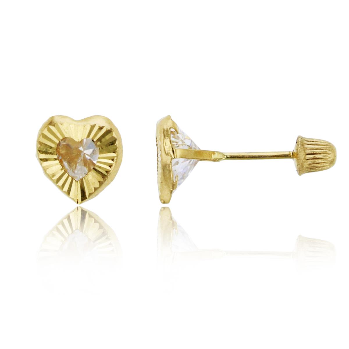 14K Yellow Gold 7x7mm Diamond Cut Heart Screw-Back Stud Earring
