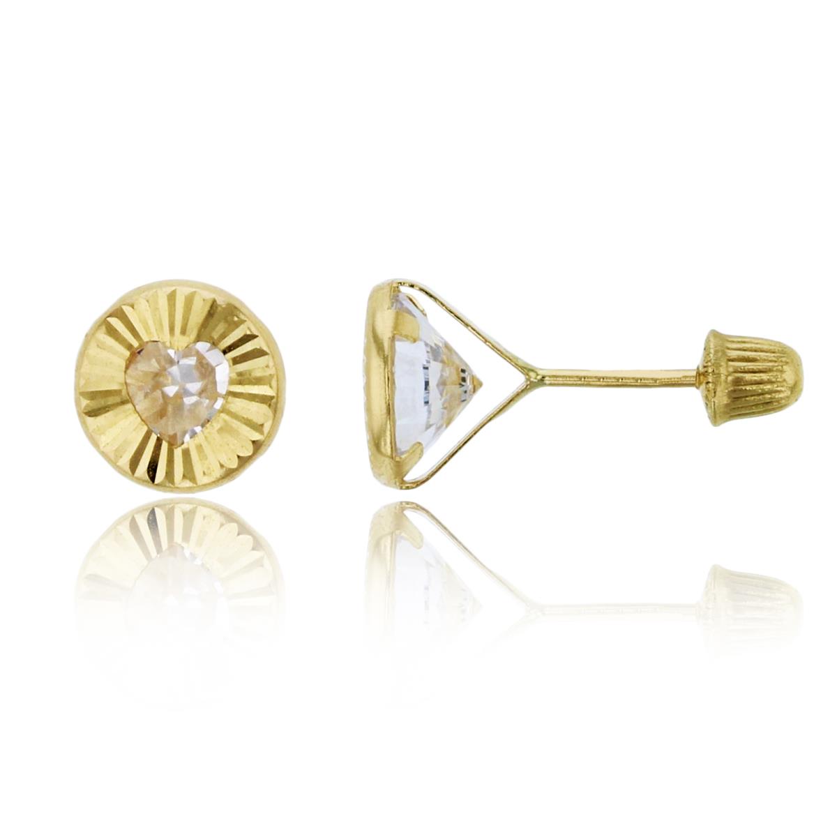 14K Yellow Gold 7.00mm Diamond Cut Circle with Heart Cutout Screw-Back Stud Earring