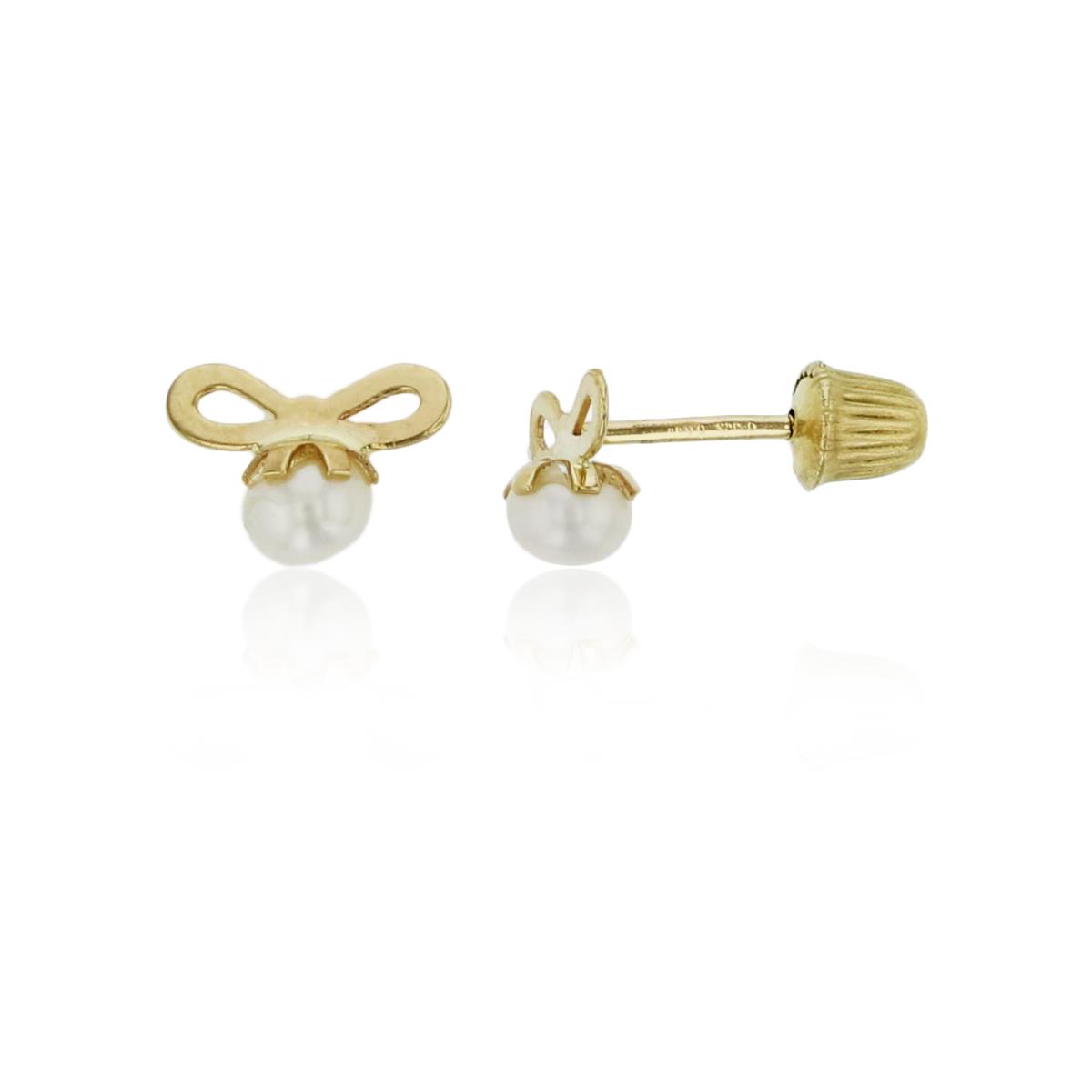 14K Yellow Gold Petite Freshwater Pearl Bow Screw-Back Stud Earring