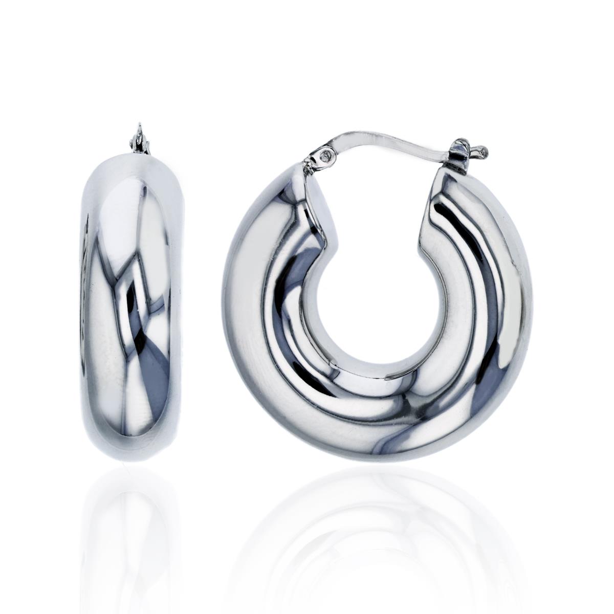 Sterling Silver Rhodium Electroformed High Polished 1" Hoop Earring