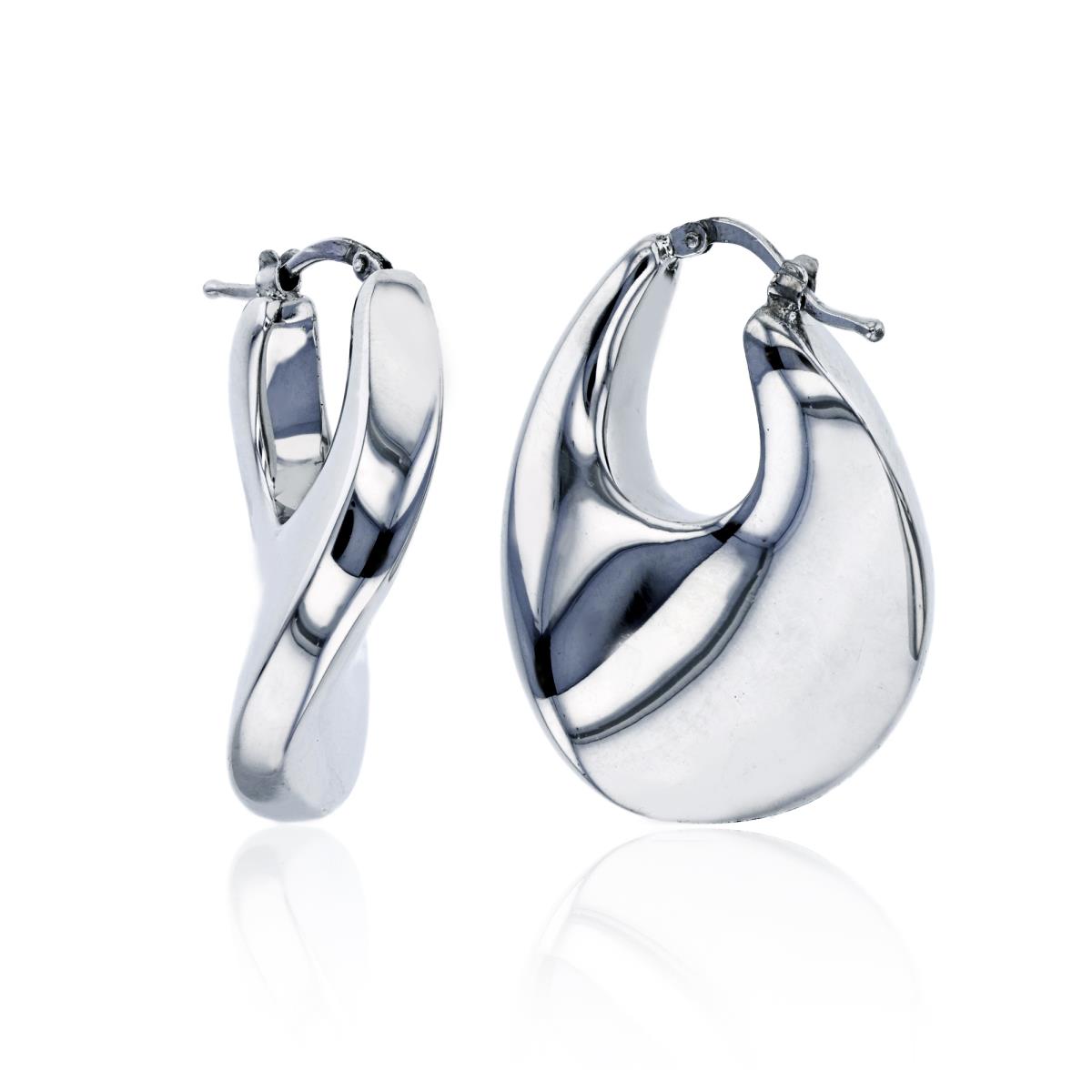 Sterling Silver Rhodium Elecroformed High Polished Swirl Hoop Earring