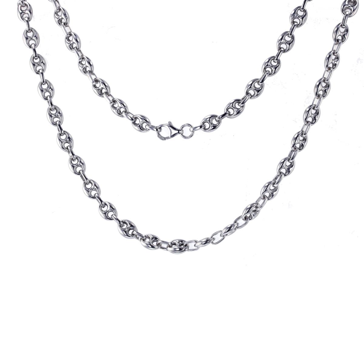 Sterling Silver Rhodium Polished 6mm 18" Puff Mariner Chain Necklace