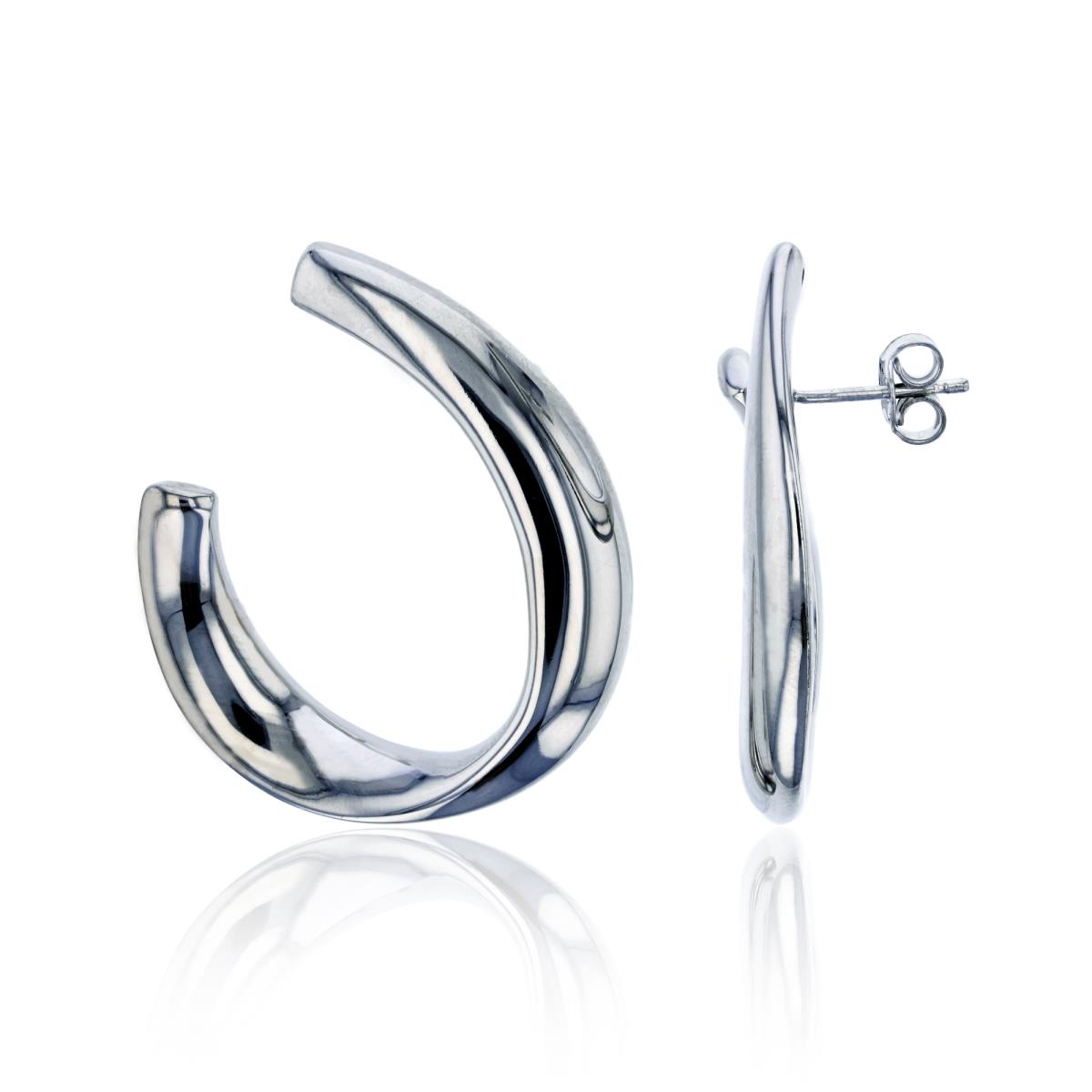 Sterling Silver Rhodium Electroformed High Polished "U" Shaped Dangling Earring