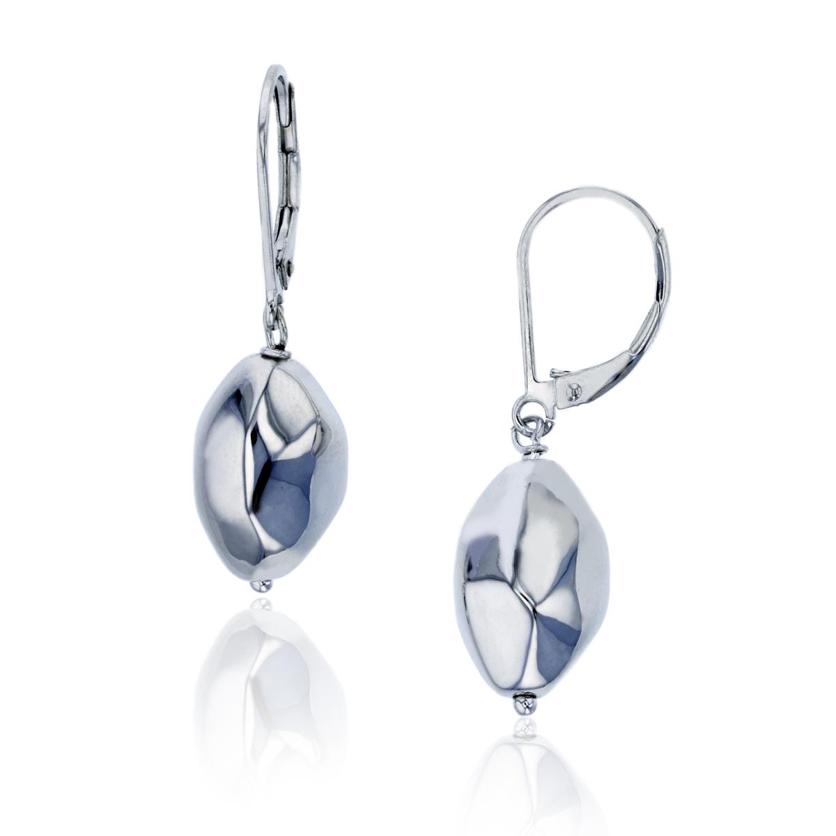 Sterling Silver Rhodium Elecroformed High Polished Hamered Almond Shape Dangling Earring