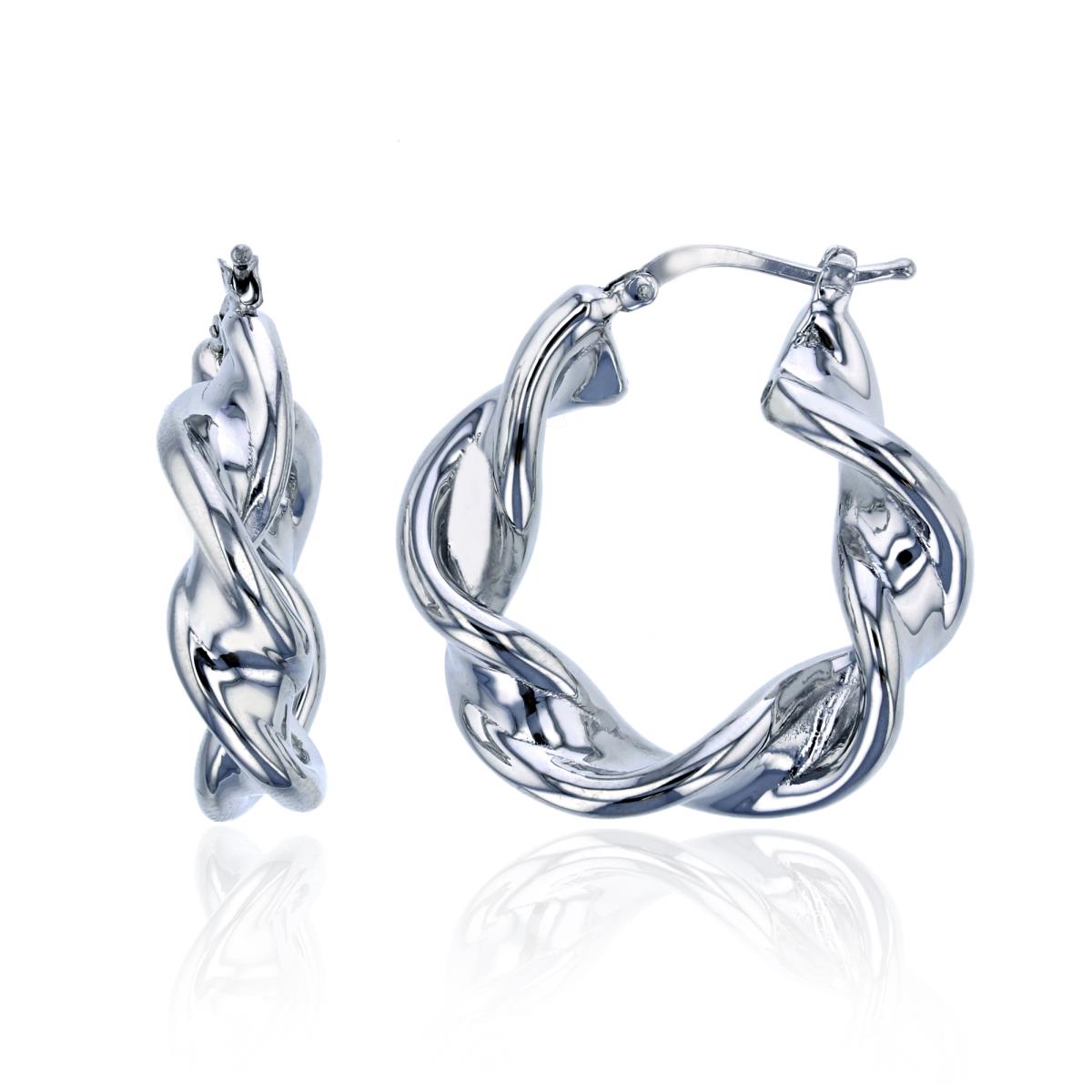Sterling Silver Rhodium 28x7mm Electroformed High Polished Twisted Hoop Earring