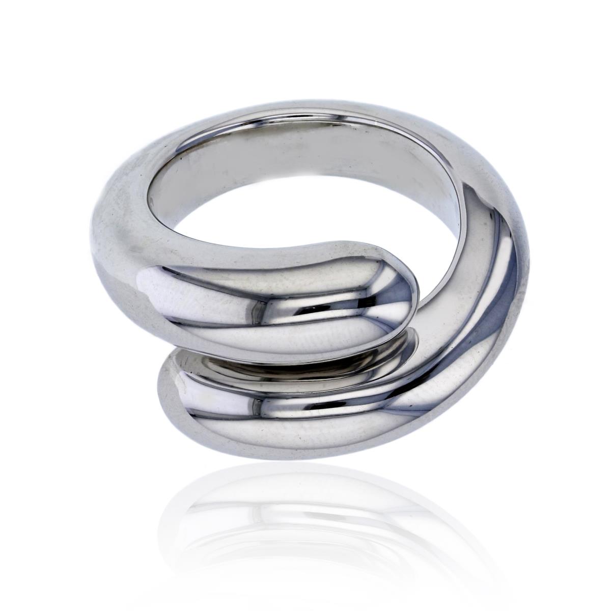 Sterling Silver Rhodium High Polished Electroformed Overlap Opened Shank Fashion Ring