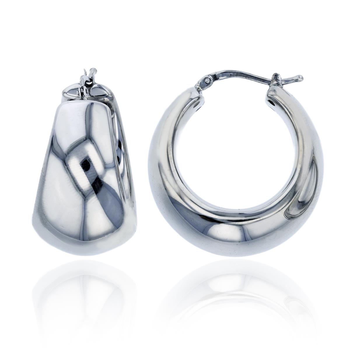 Sterling Silver Rhodium 27x16mm Electroformed High Polished Graduated Hoop Earring