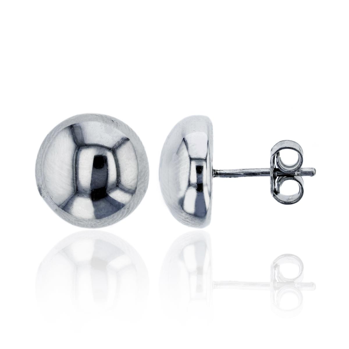 Sterling Silver Rhodium 10mm High Polished Electroformed Button Stud Earring
