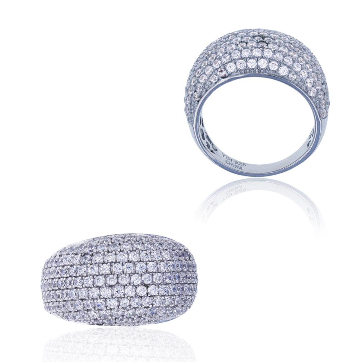 Sterling Silver Rhodium Micropave Round CZ Dome Fashion Ring
