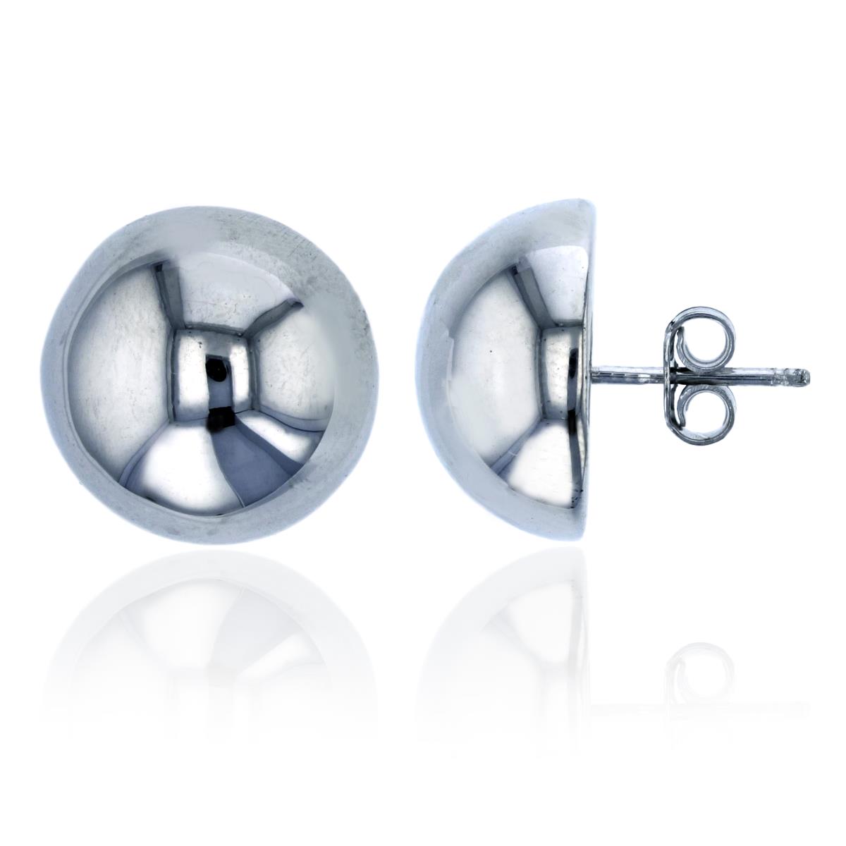 Sterling Silver Rhodium 14mm High Polished Electroformed Button Stud Earring