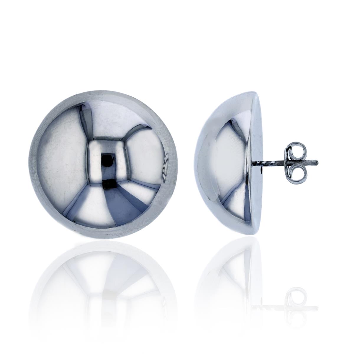 Sterling Silver Rhodium 20mm High Polished Electroformed Button Stud Earring