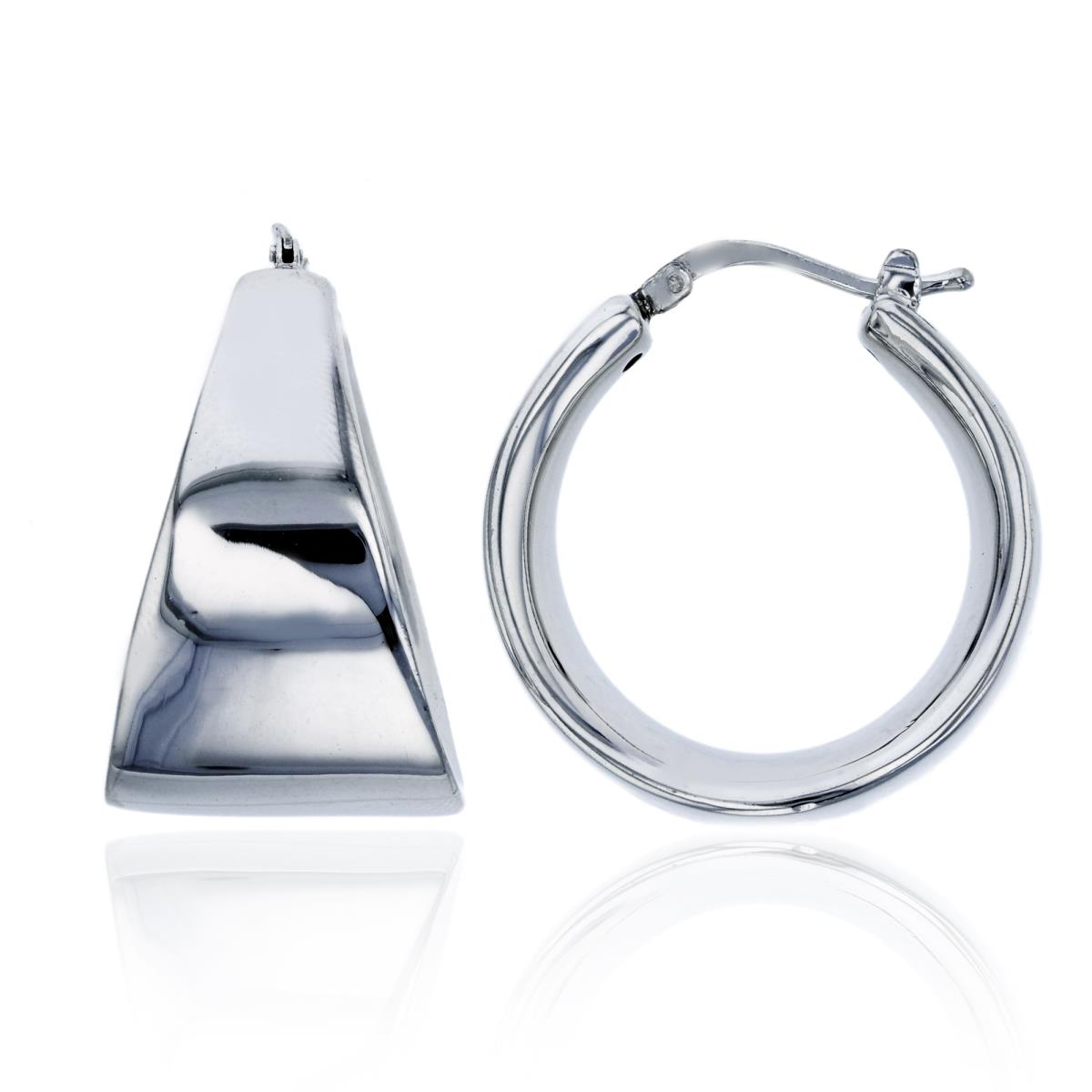 Sterling Silver Rhodium 27x16mm Electroformed High Polished Graduated Flat Hoop Earring