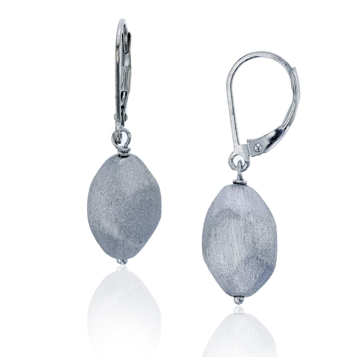 Sterling Silver Rhodium Elecroformed Satin Finish Almond Shape Dangling Earring