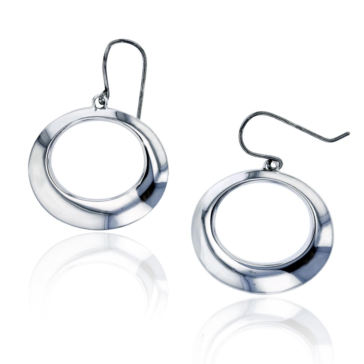 Sterling Silver Rhodium 43x31mm Electroformed High Polished Open Circle Dangling Earring