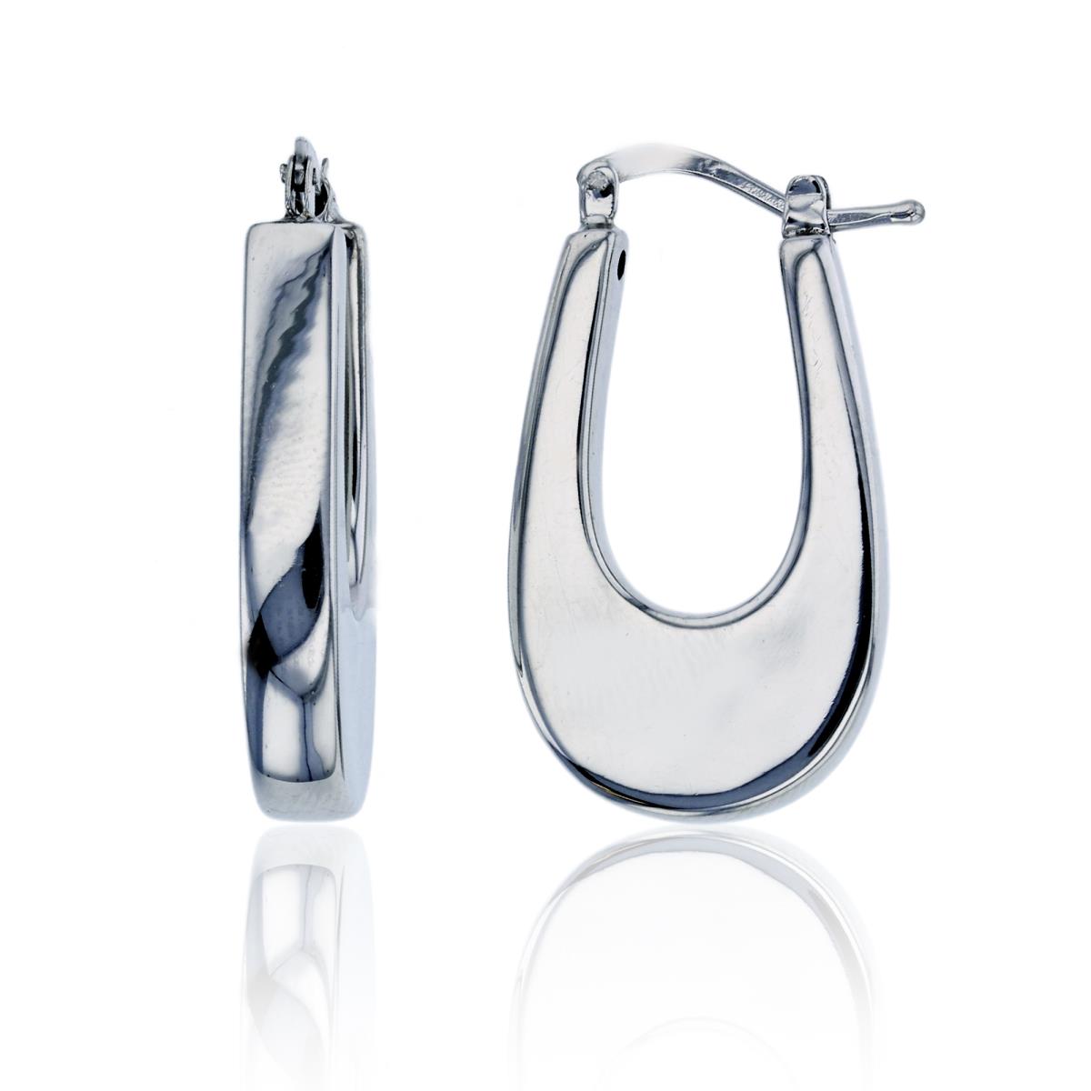 Sterling Silver Rhodium 28x4mm Electroformed High Polished Open Oval Hoop Earring