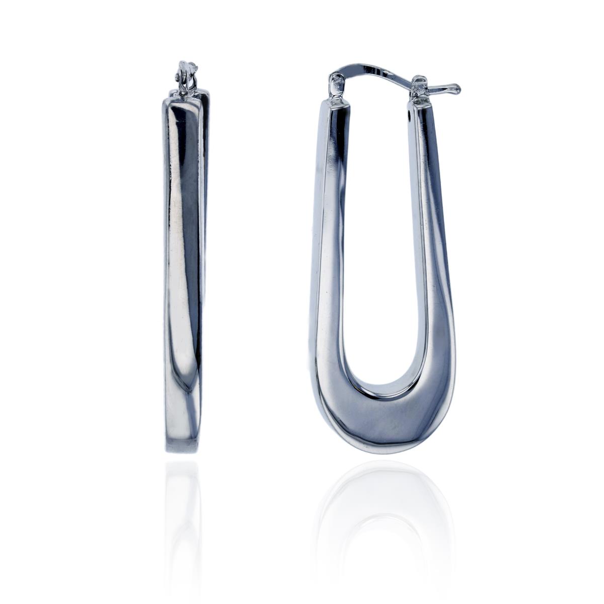 Sterling Silver Rhodium 41x4mm Electroformed High Polished Elongated Open Oval Hoop Earring