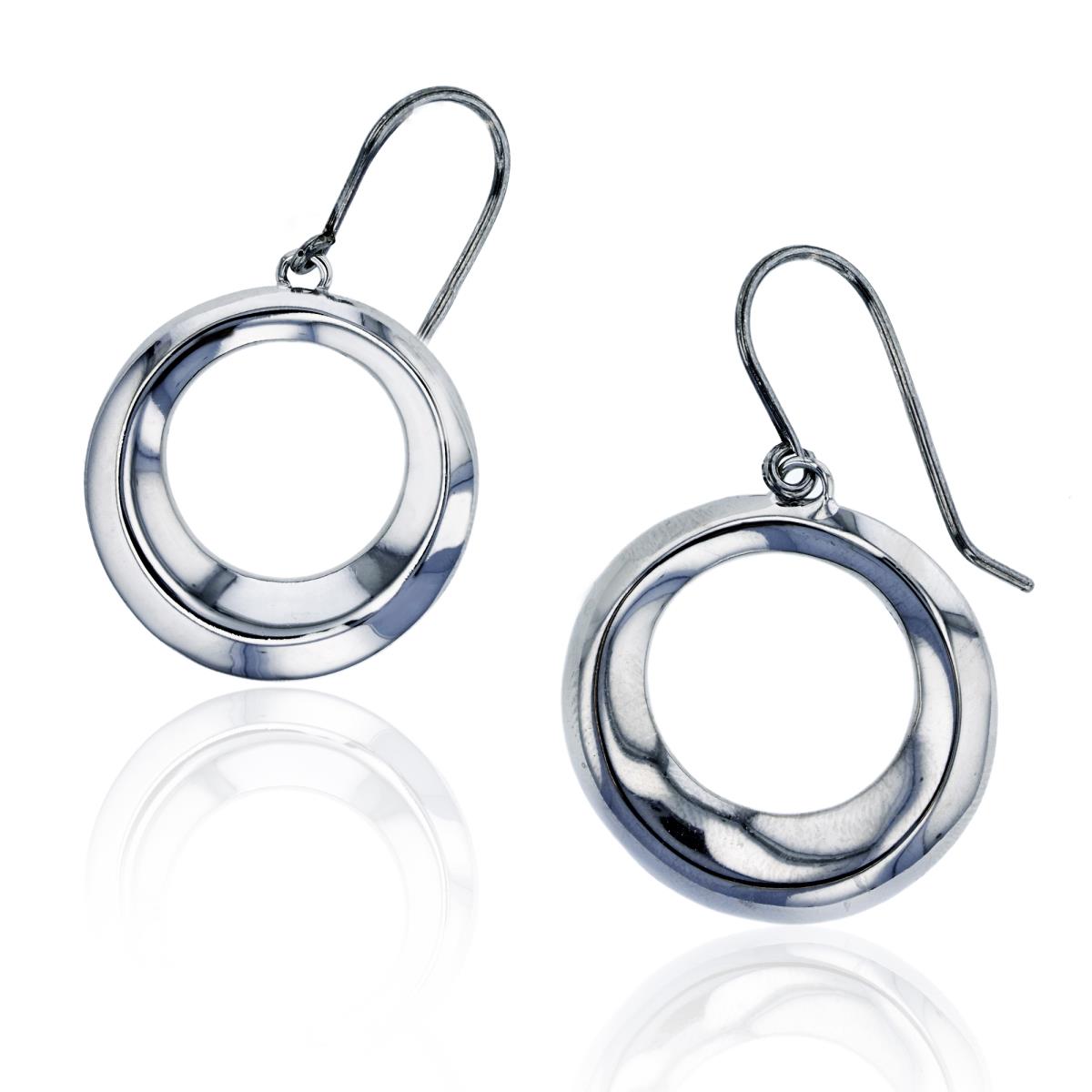 Sterling Silver Rhodium 40x25mm Electroformed High Polished Open Circle Dangling Earring