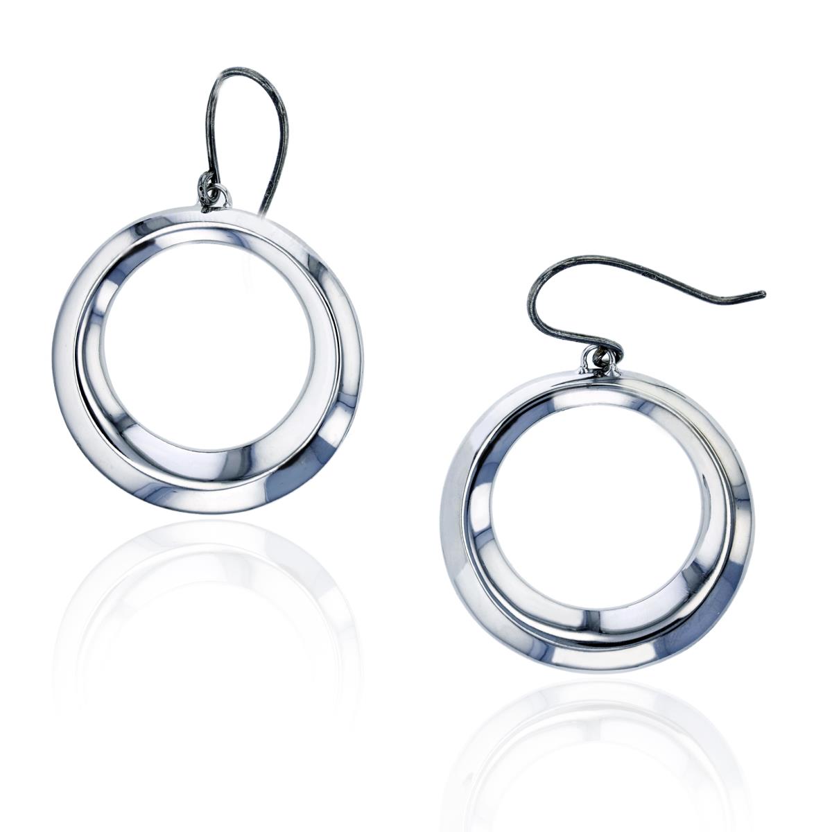 Sterling Silver Rhodium 45x31mm Electroformed High Polished Open Circle Dangling Earring