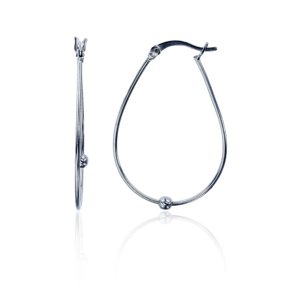 Sterling Silver Rhodium 37x3mm Polished Pear Shape Wire Hoop Earring