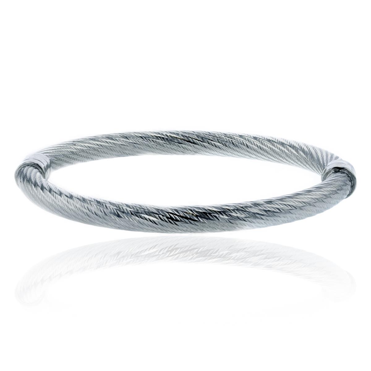 Sterling Silver Rhodium Diamond Cut 7mm Wide Magnetic Bangle