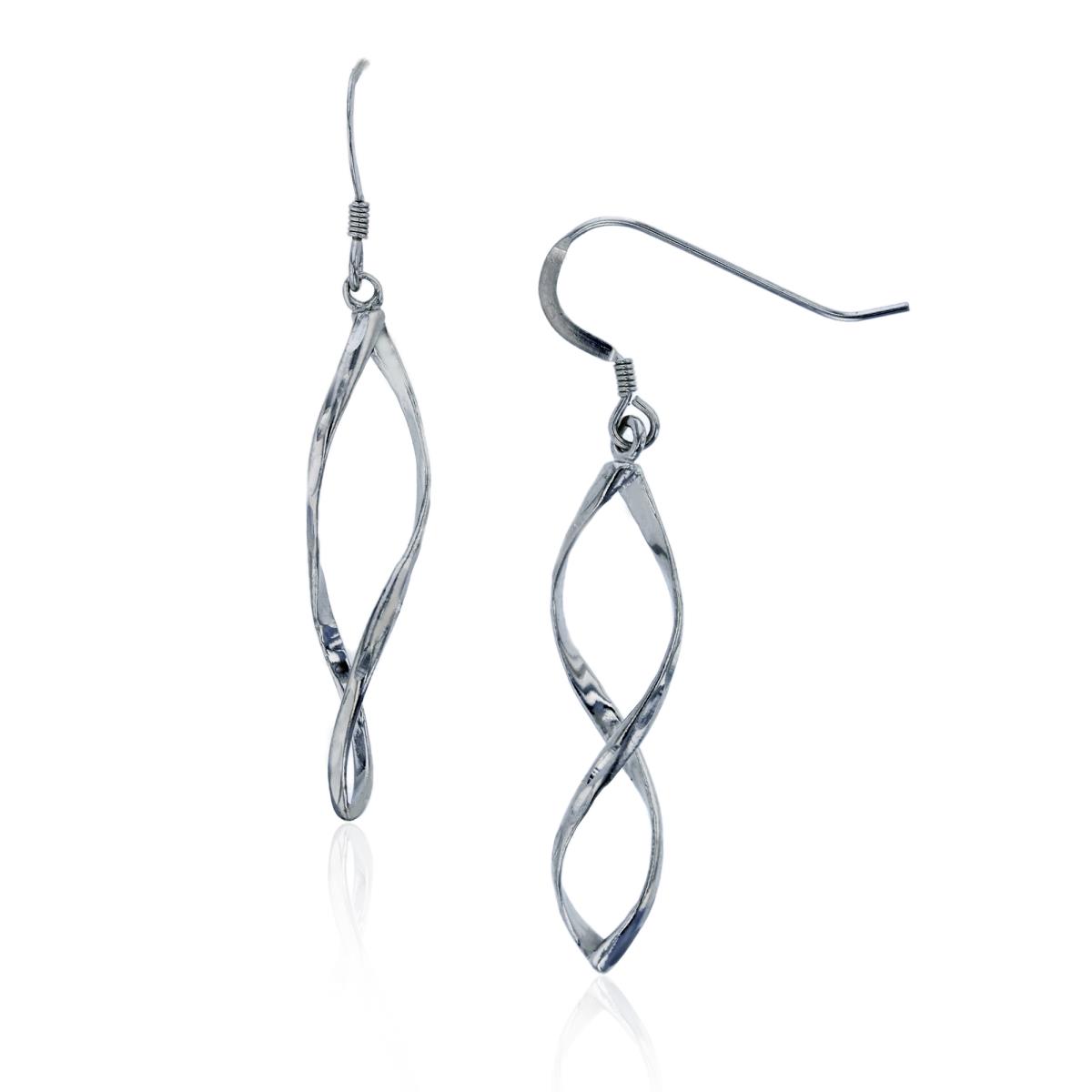 Sterling Silver Rhodium 46x6mm Hammered Swirl Infinity Dangling Earring