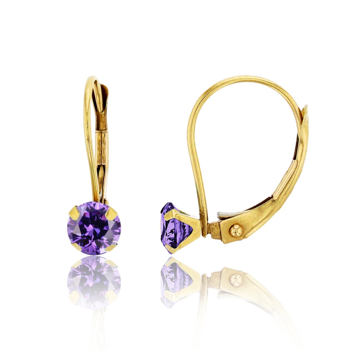 14K Yellow Gold 4.00mm Round Amethyst Martini Leverback Earring