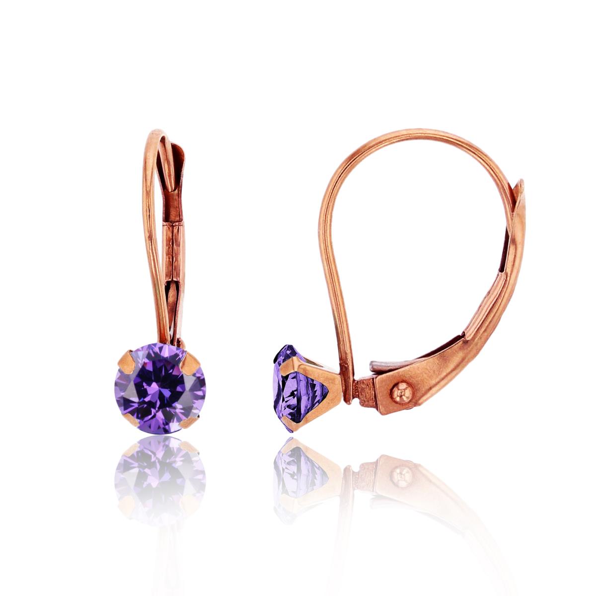14K Rose Gold 4.00mm Round Amethyst Martini Leverback Earring