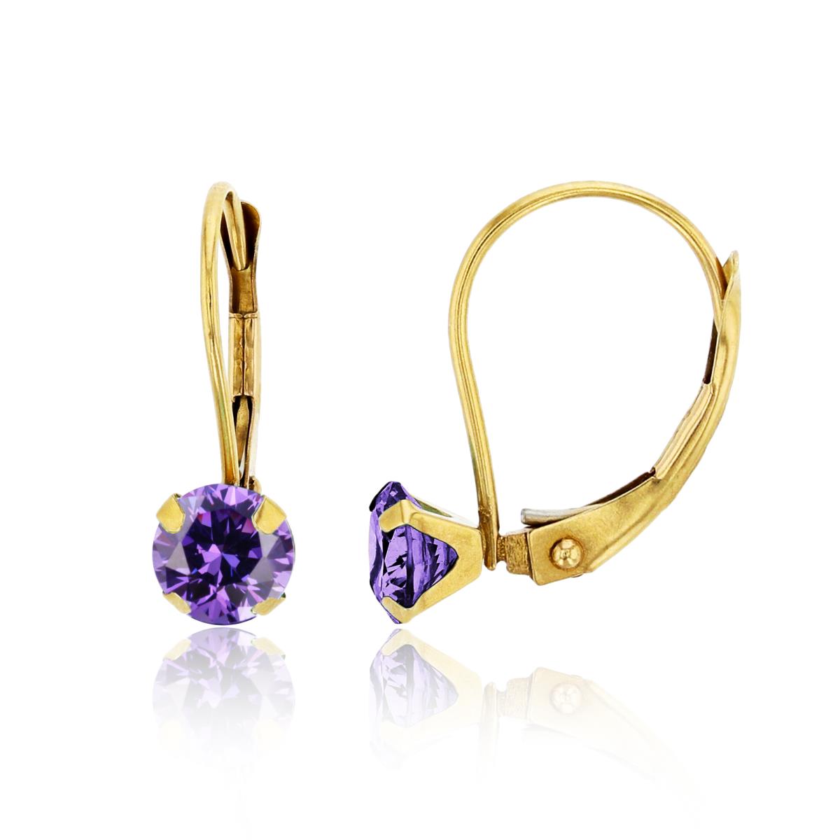 14K Yellow Gold 6.00mm Round Amethyst Martini Leverback Earring