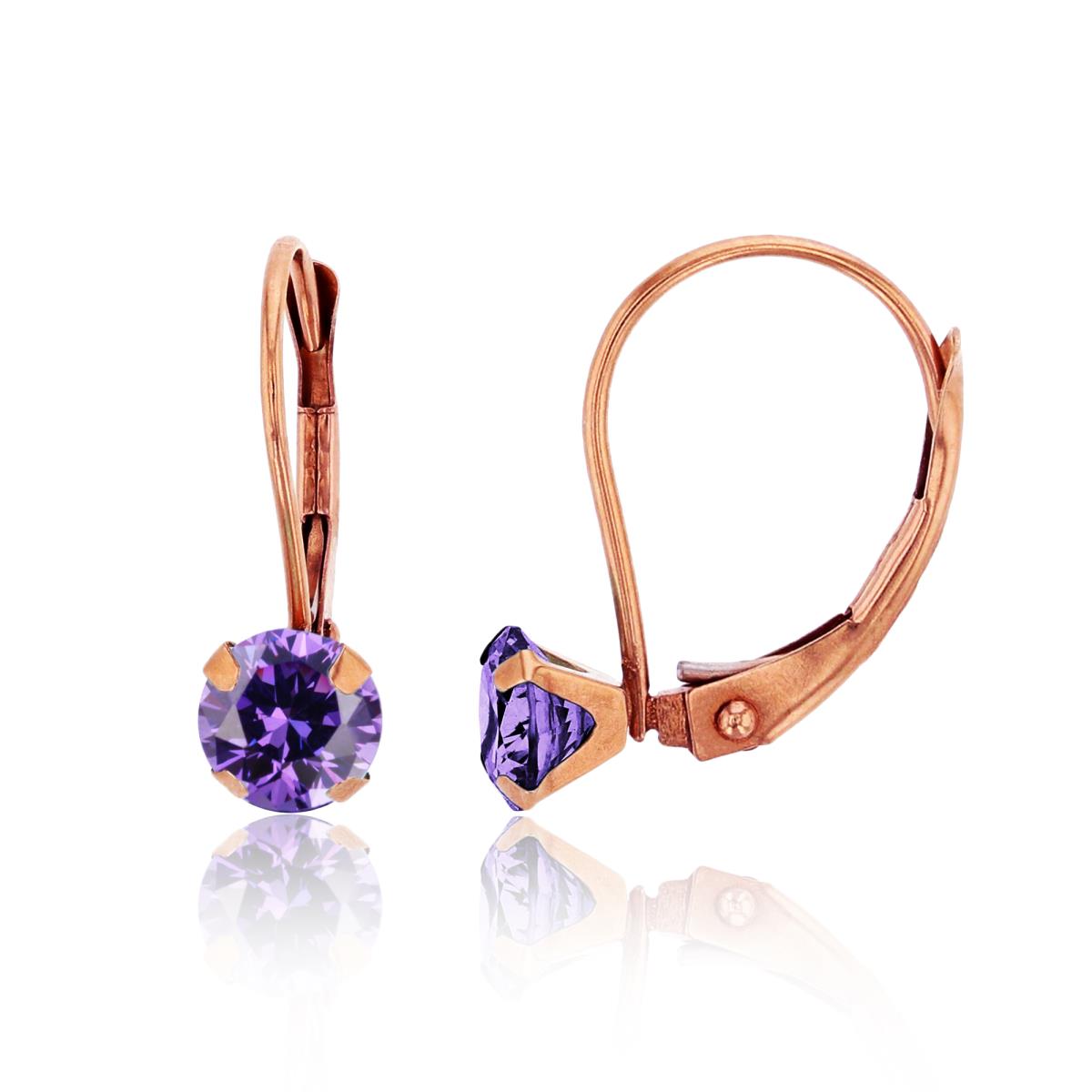 14K Rose Gold 6.00mm Round Amethyst Martini Leverback Earring
