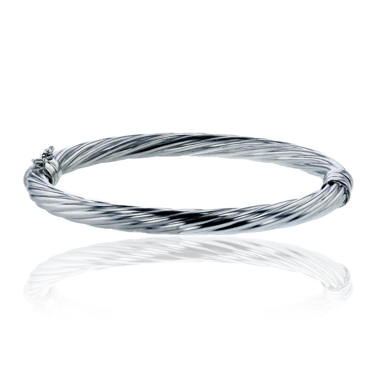Sterling Silver Rhodium Polished Twisted 7mm Wide Oval Bangle