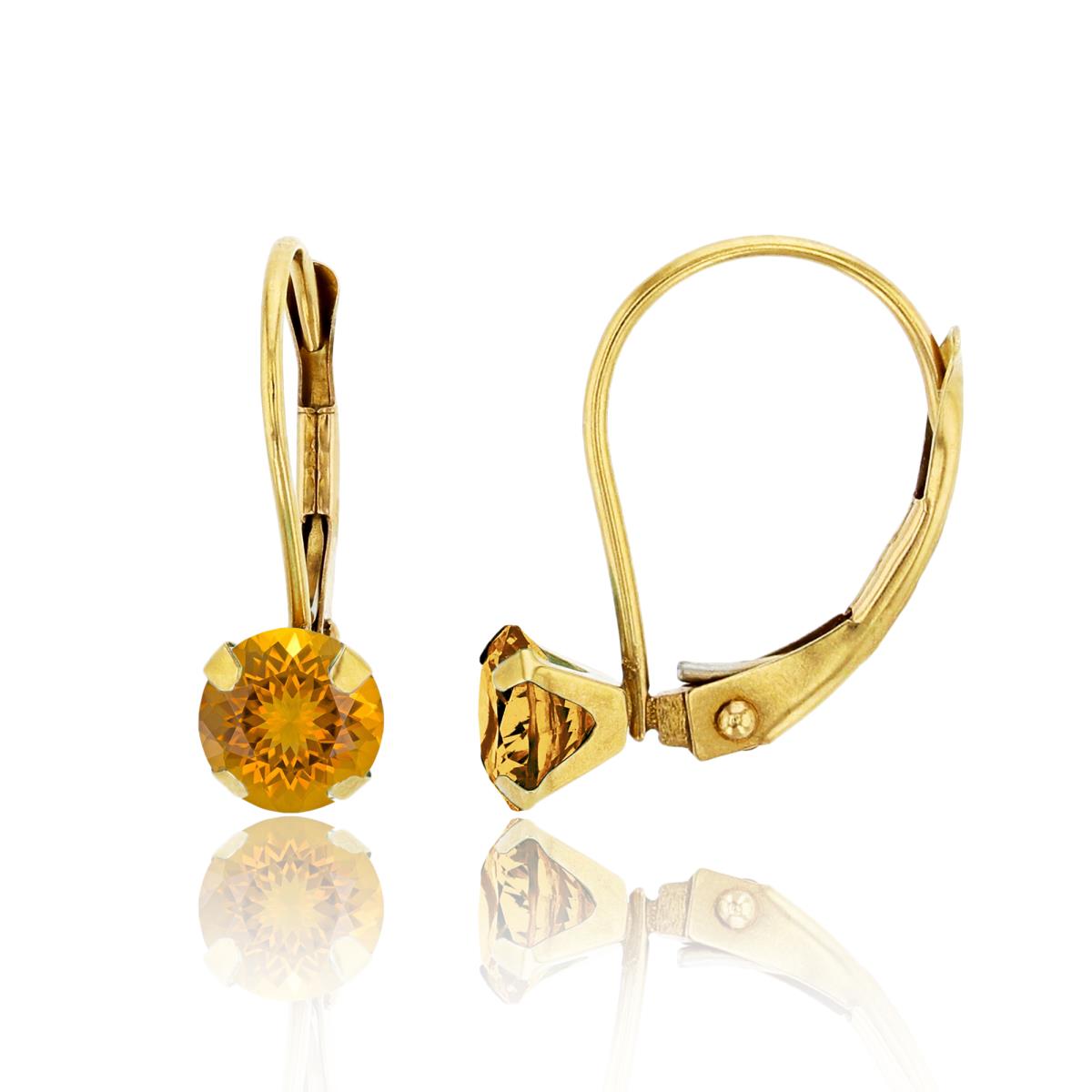 14K Yellow Gold 6.00mm Round Madeira Citrine Martini Leverback Earring