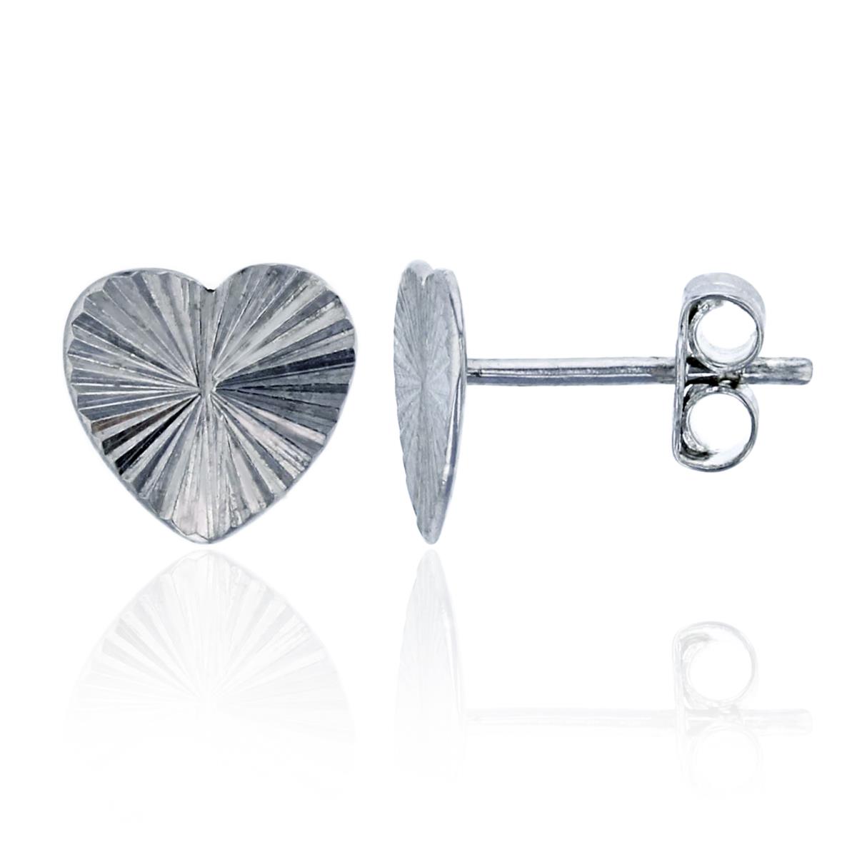 Sterling Silver Rhodium Swiss Diamond Cut 8mm Heart Stud Earring