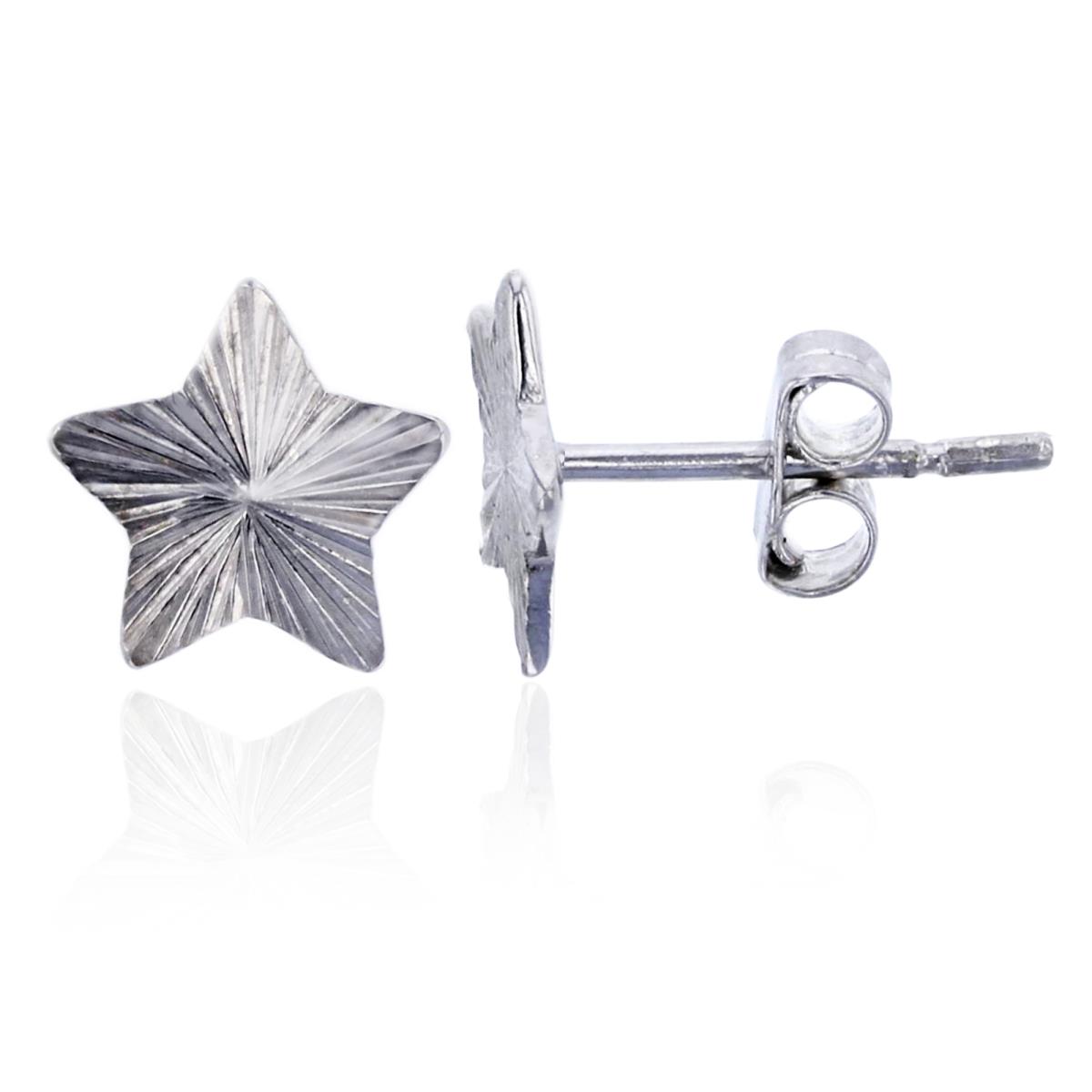 Sterling Silver Rhodium Swiss Diamond Cut 8mm Star Stud Earring