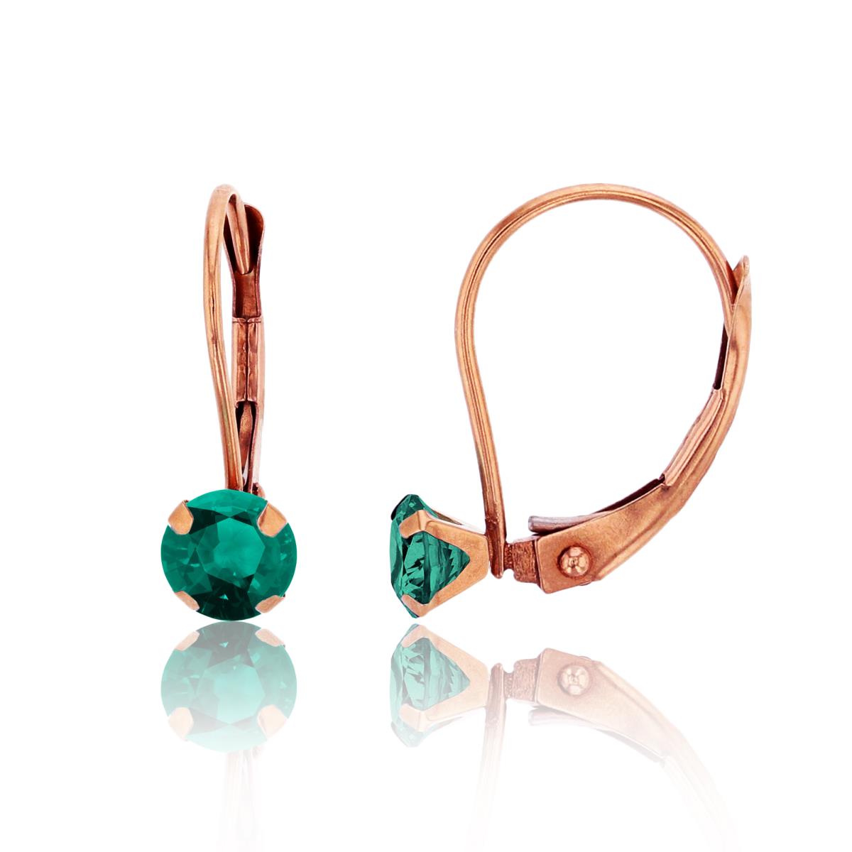 14K Rose Gold 4.00mm Round Emerald Martini Leverback Earring