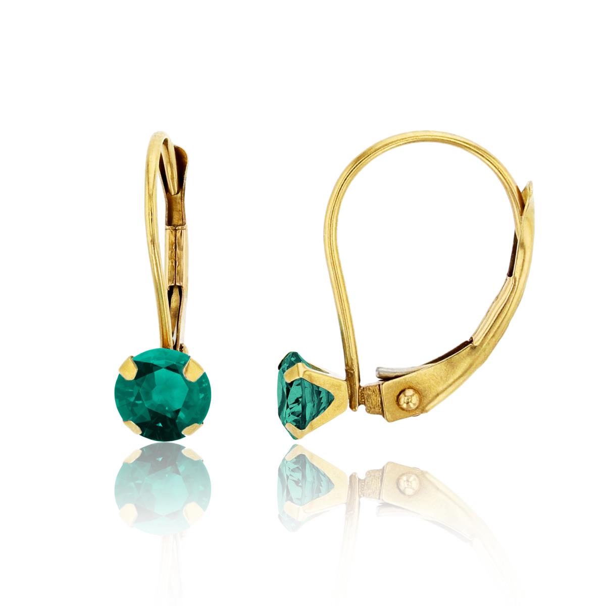 10K Yellow Gold 4.00mm Round Emerald Martini Leverback Earring