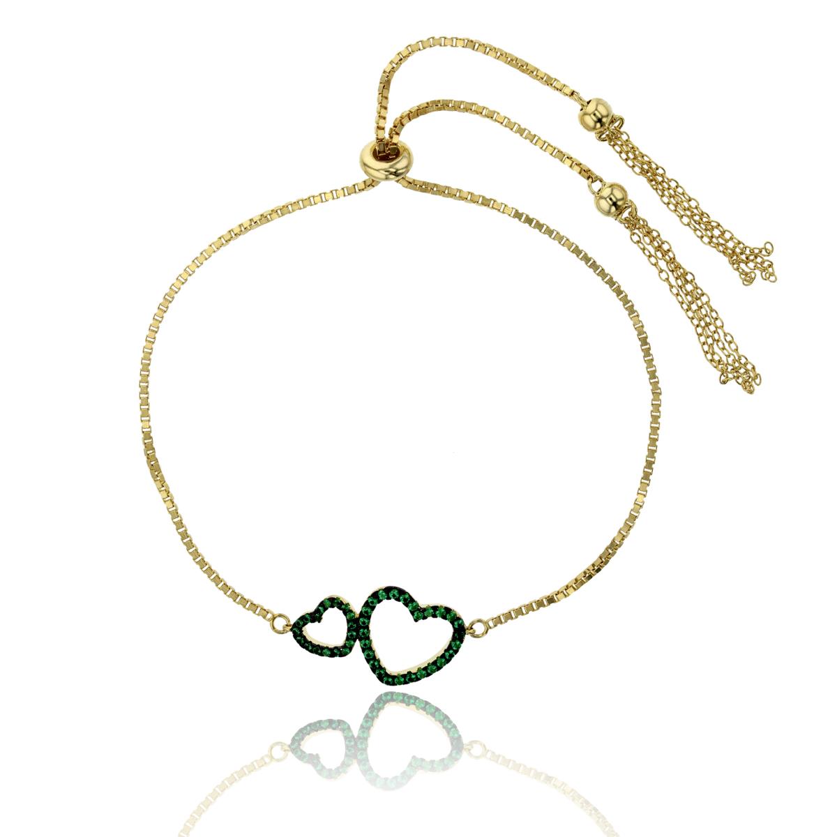 Sterling Silver Yellow Nano Emerald Double Open Heart Tassel Adjustable Bracelet