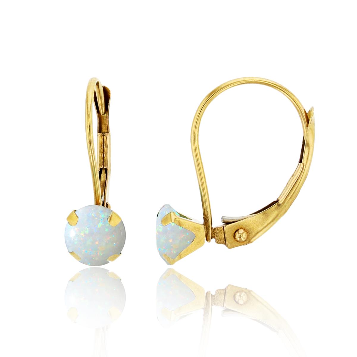 10K Yellow Gold 6.00mm Round Opal Martini Leverback Earring