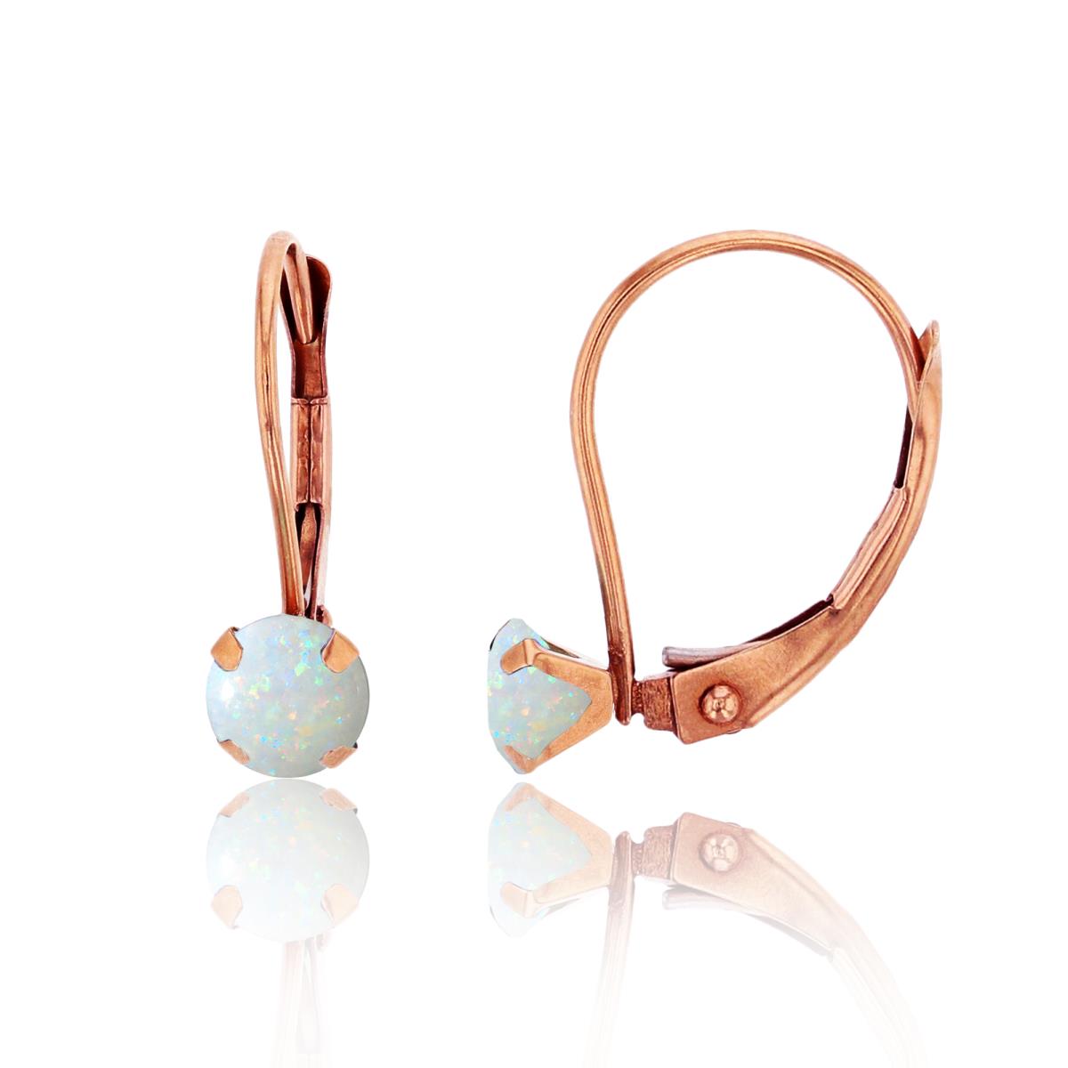 10K Rose Gold 6.00mm Round Opal Martini Leverback Earring