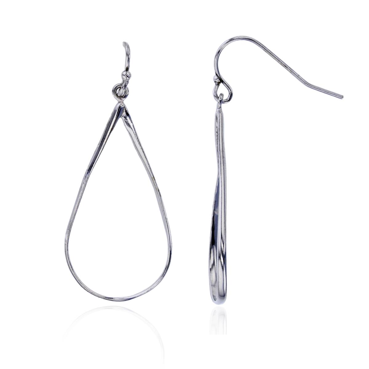 Sterling Silver Rhodium 43x15mm Open Pear Wire Dangling Earring
