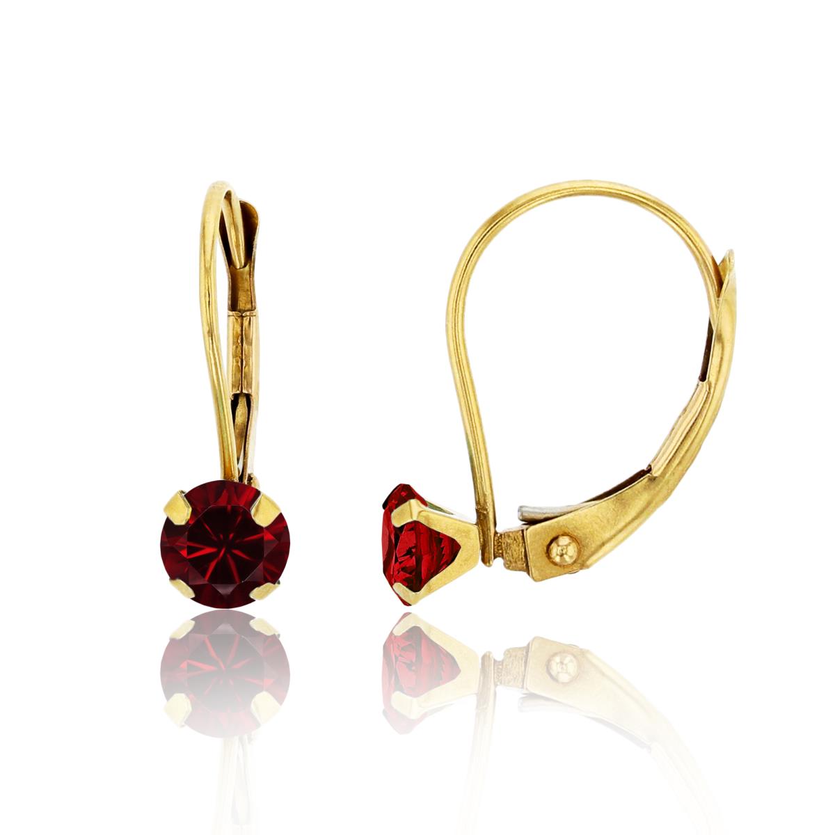 14K Yellow Gold 4.00mm Round Ruby Martini Leverback Earring