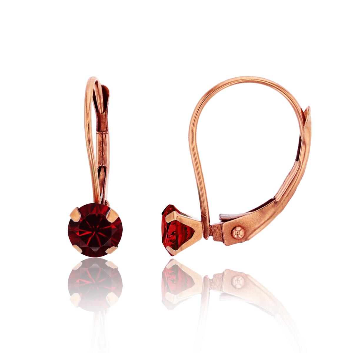 14K Rose Gold 4.00mm Round Ruby Martini Leverback Earring