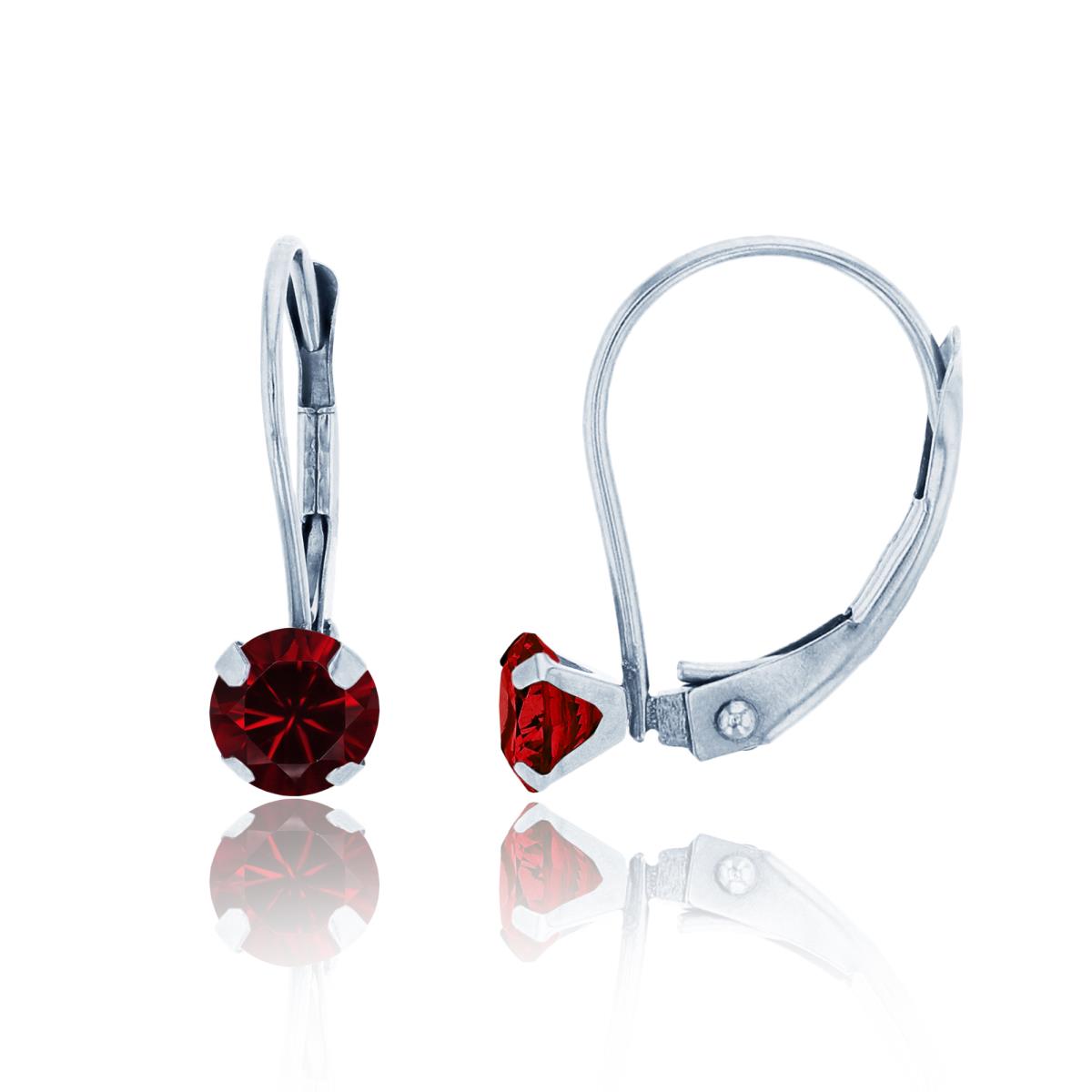 14K White Gold 4.00mm Round Ruby Martini Leverback Earring