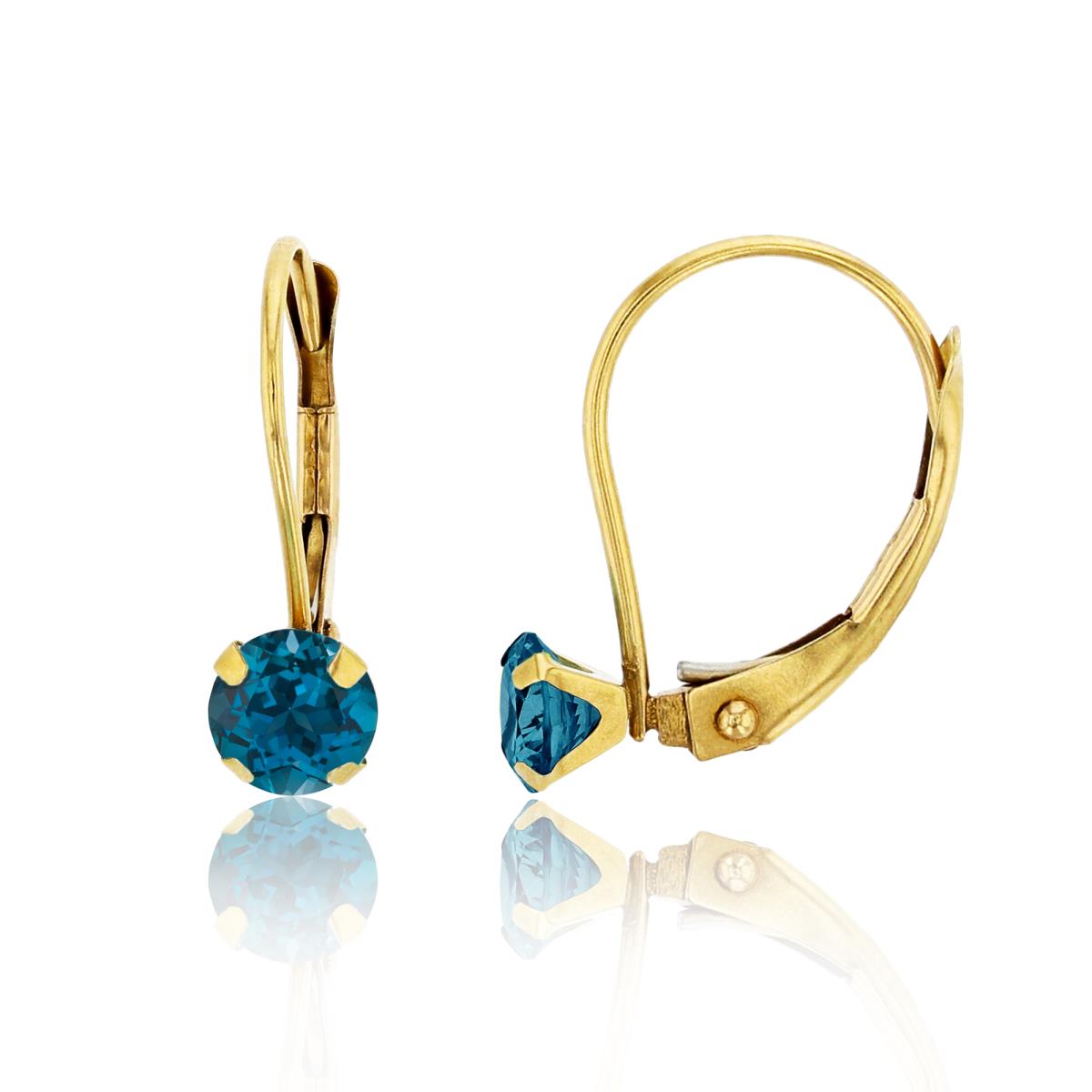 14K Yellow Gold 4.00mm Round London Blue Martini Leverback Earring